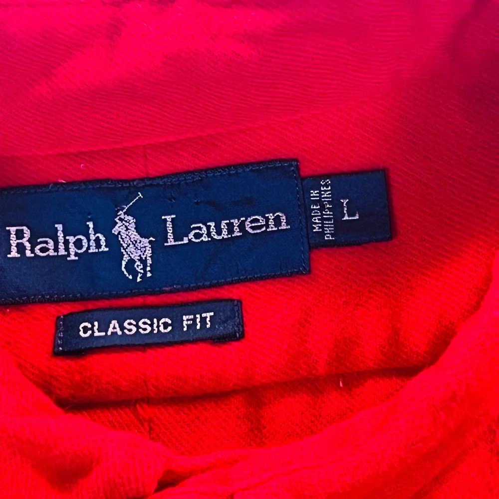 Ralph Lauren Mens Classic Fit Red Brushed Cotton Fleece Button Down Shirt Large